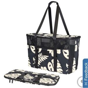 ALOHA Collection Black and White Floral collapsible beach tote